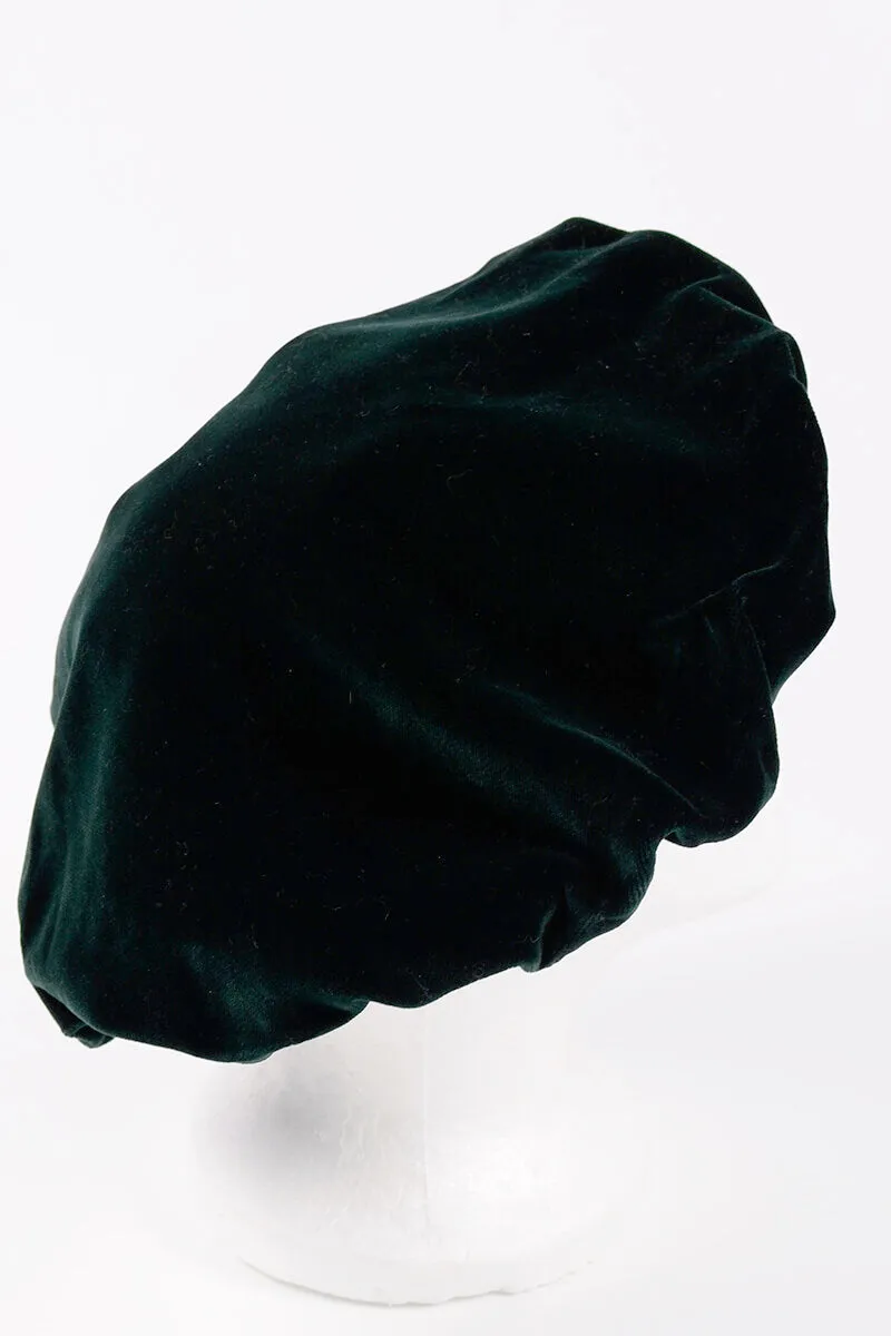 1980s Laura Ashley Green Slouchy Velvet Beret