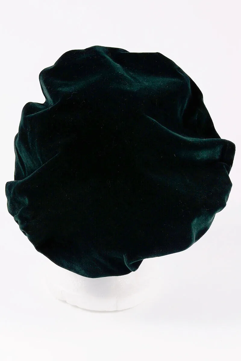 1980s Laura Ashley Green Slouchy Velvet Beret