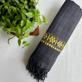 Ahimsa Silk Stole for Women | Grey & Yellow | Floral Border