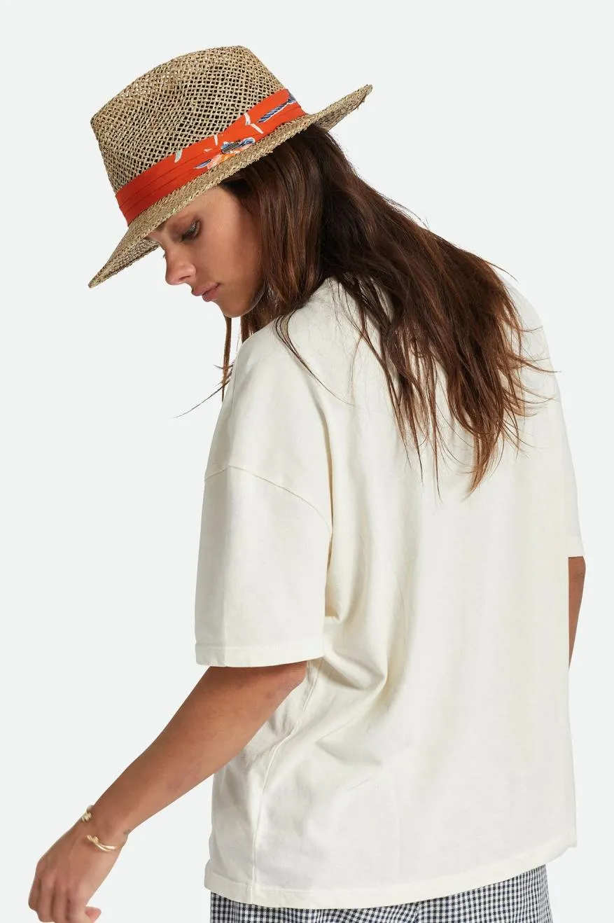 Aloha Straw Fedora - Natural/Burnt Red