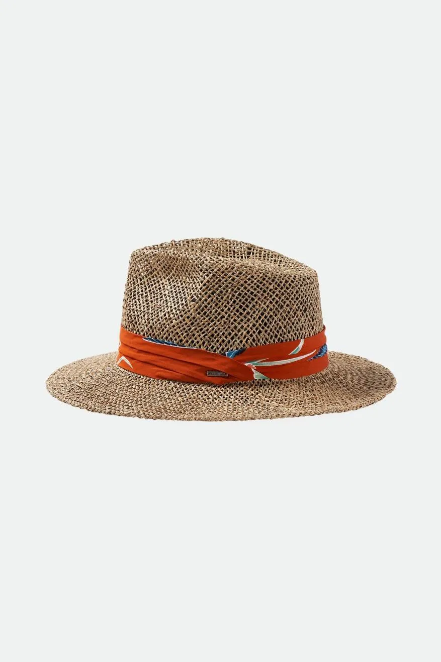 Aloha Straw Fedora - Natural/Burnt Red