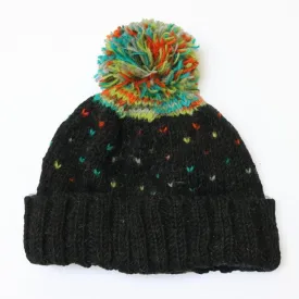 Black Firework Bobble Hat (100% Hand Knitted Wool)