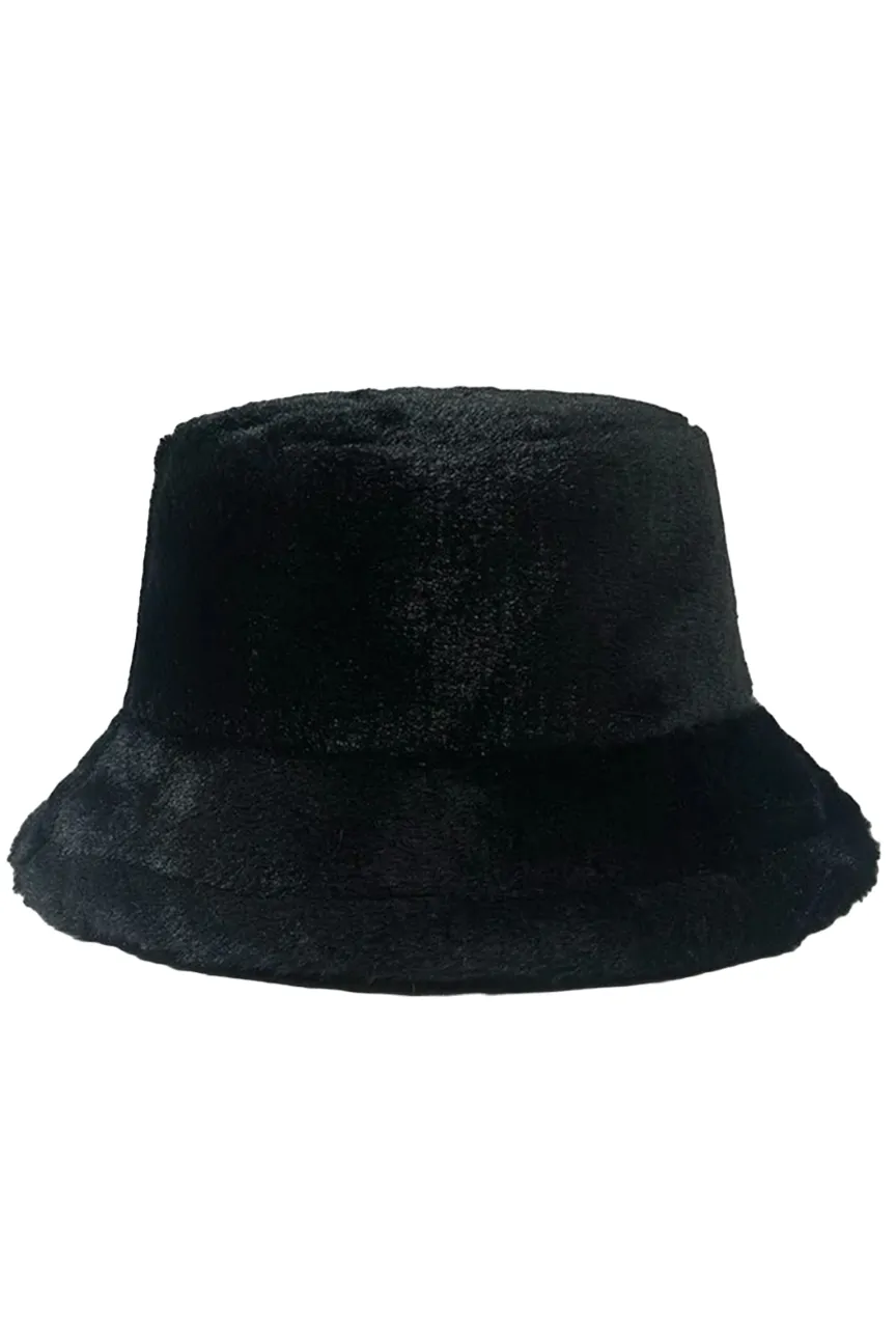 Black Fur Bucket Hat