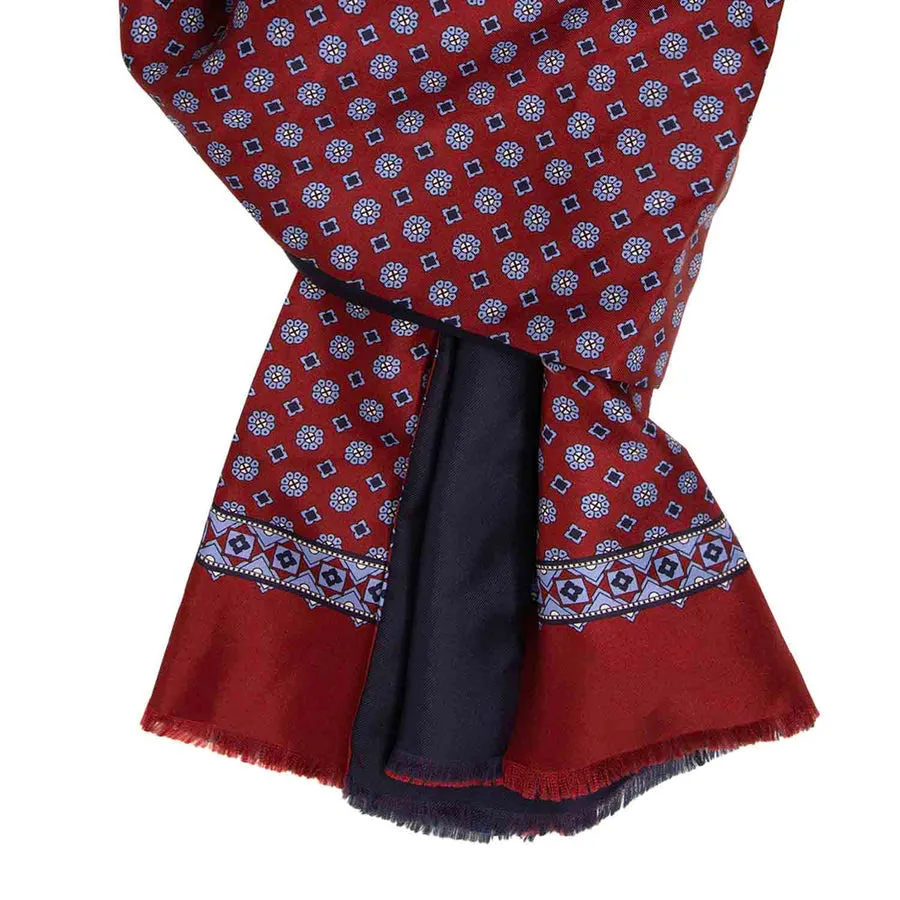 BURGUNDY WITH LIGHT BLUE FLOWERS SILK SCARF