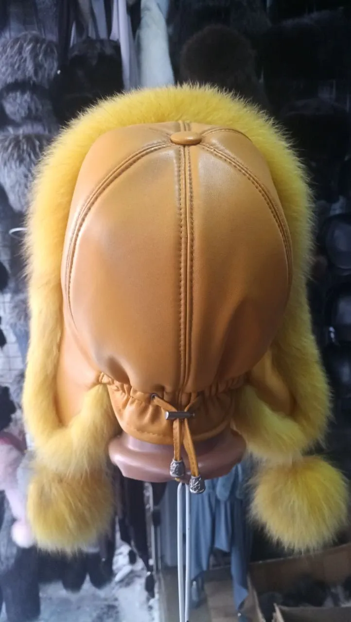 BY ORDER Real Leather Fox Fur Hat, Women Fur Hat, Aviator Hat,Ushanka, Russian Hat, Ski Hat, Leather Hat Ear Flaps, Girl Trapper Hat Beige