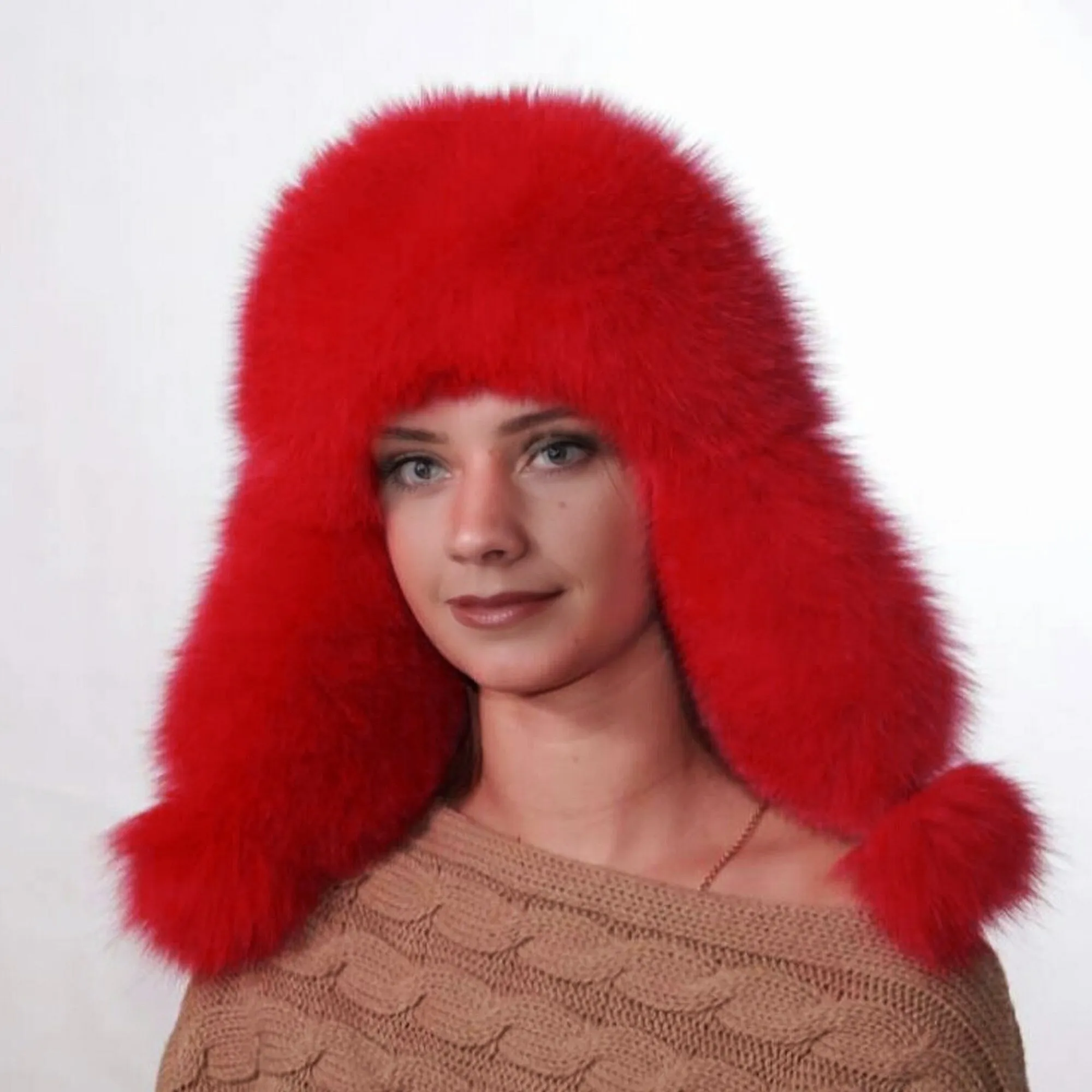 BY ORDER Women Ushanka Hat, Real Leather Fox Fur Hat, Fur Hat, Aviator Hat, Russian Hat, Ski Hat, Leather Hat Ear Flaps, Girl Trapper Pink