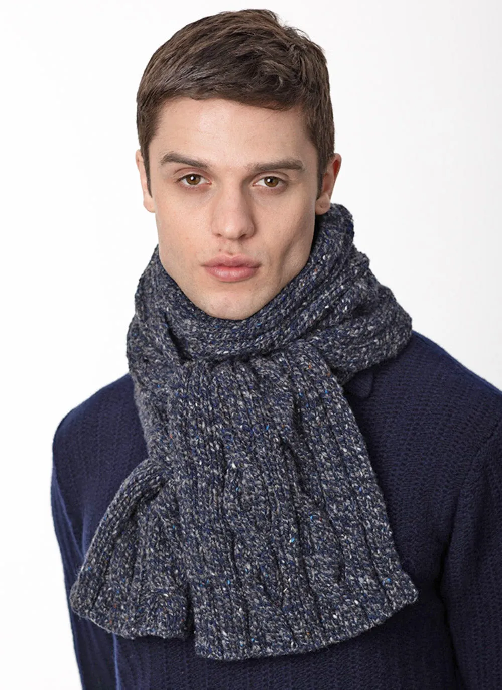 Cable and Rib Scarf – Navy Slate - Fisherman Out of Ireland