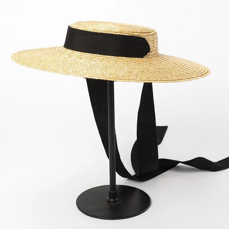 Chic Wide Brim Natural Straw Hat with Elegant Ribbon