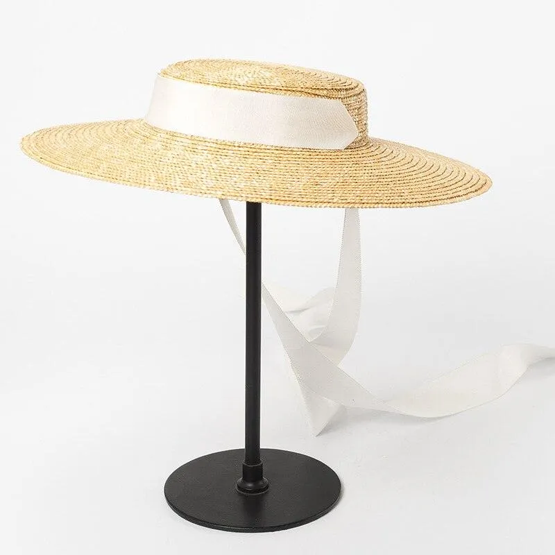 Chic Wide Brim Natural Straw Hat with Elegant Ribbon