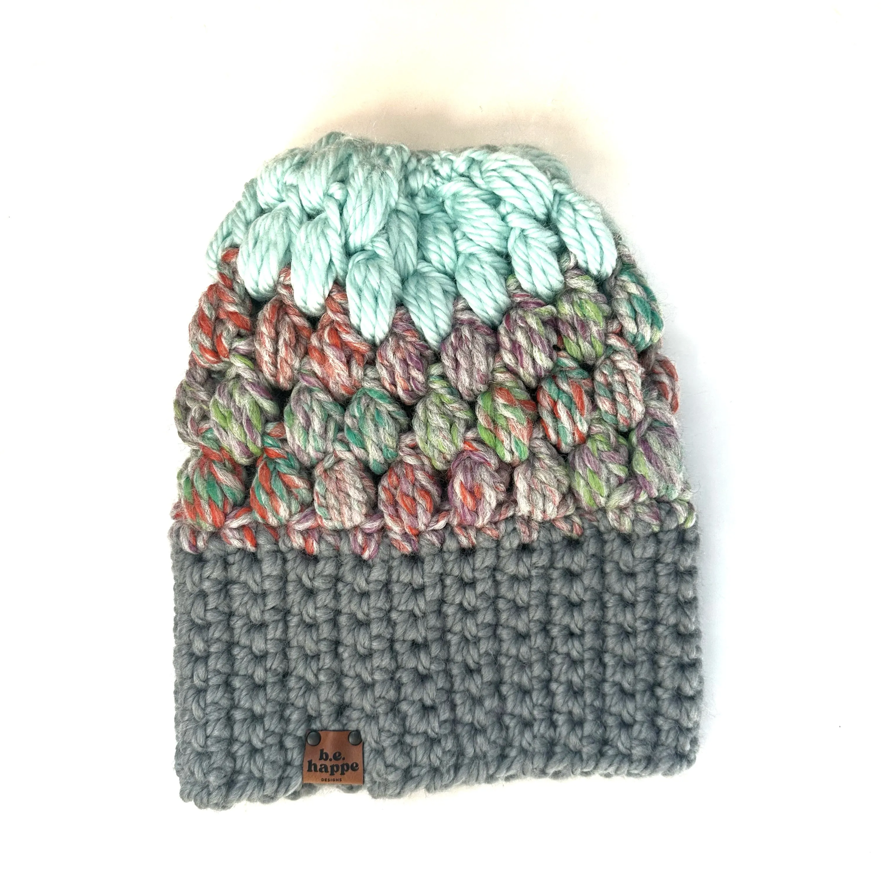 Crochet Puff Stitch Slouch Hat | Grey Multi-Color