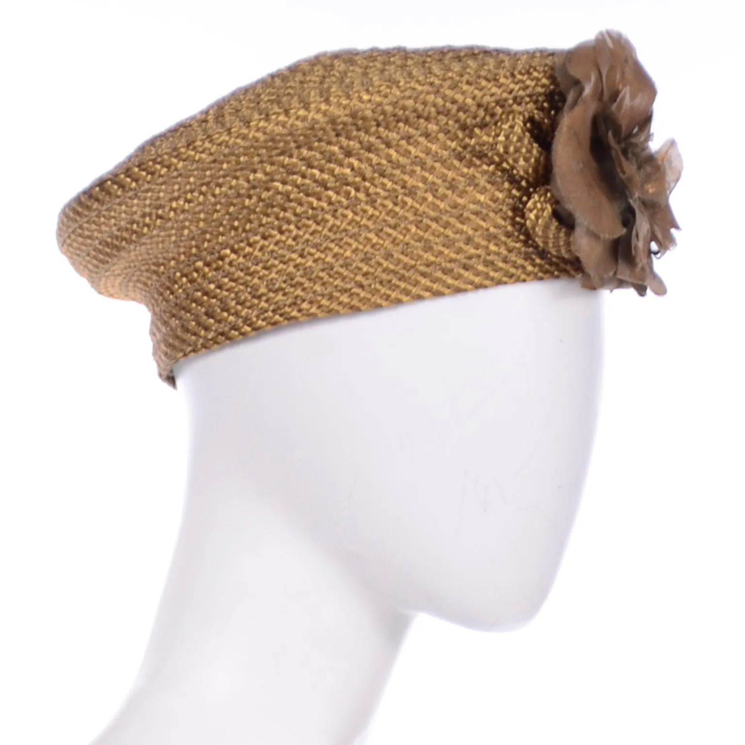 Debbie Rhodes Golden Brown Woven Vintage Beret Style Hat