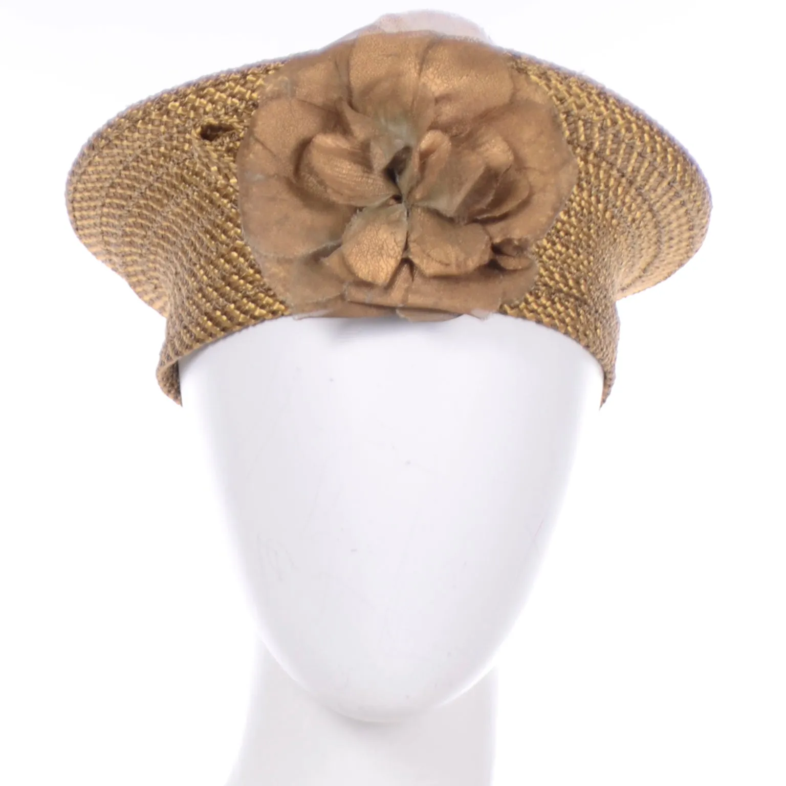 Debbie Rhodes Golden Brown Woven Vintage Beret Style Hat