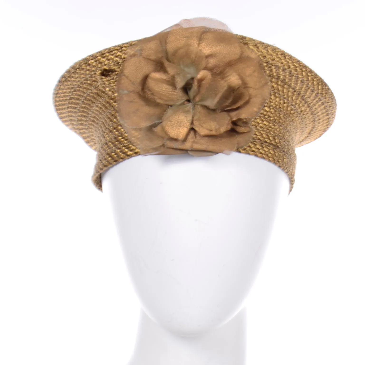 Debbie Rhodes Golden Brown Woven Vintage Beret Style Hat