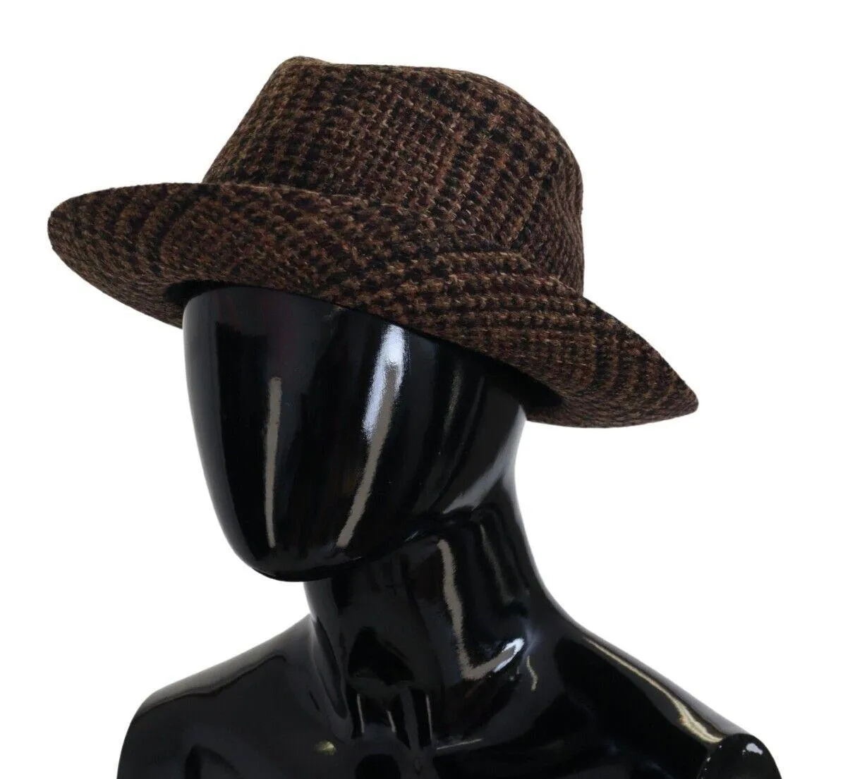 Dolce & Gabbana Brown Tweed Wool Logo Fedora Trilby Hat