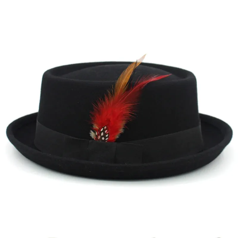 Elegant Feather Band Pork Pie Hat Fedora