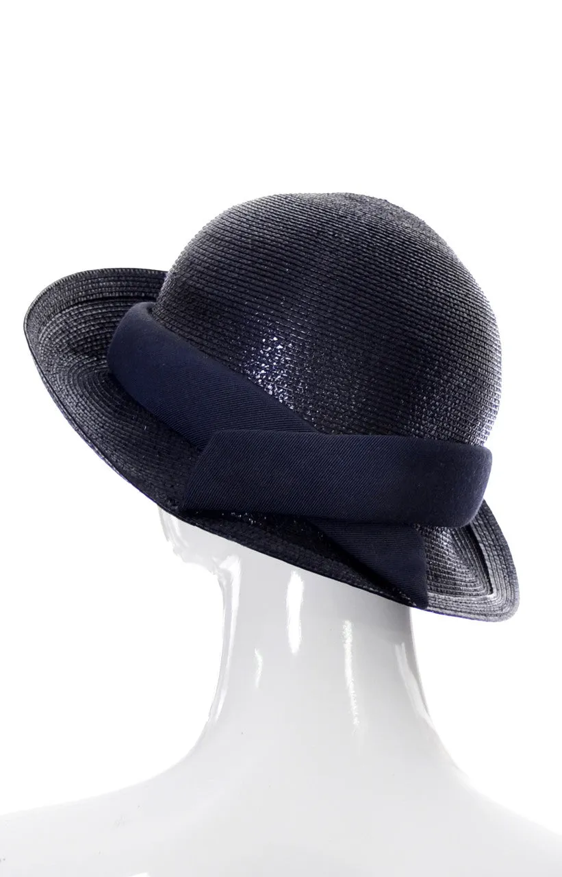 Emme New York Navy Blue Straw Vintage 1960s Hat Bonwit Teller MINT