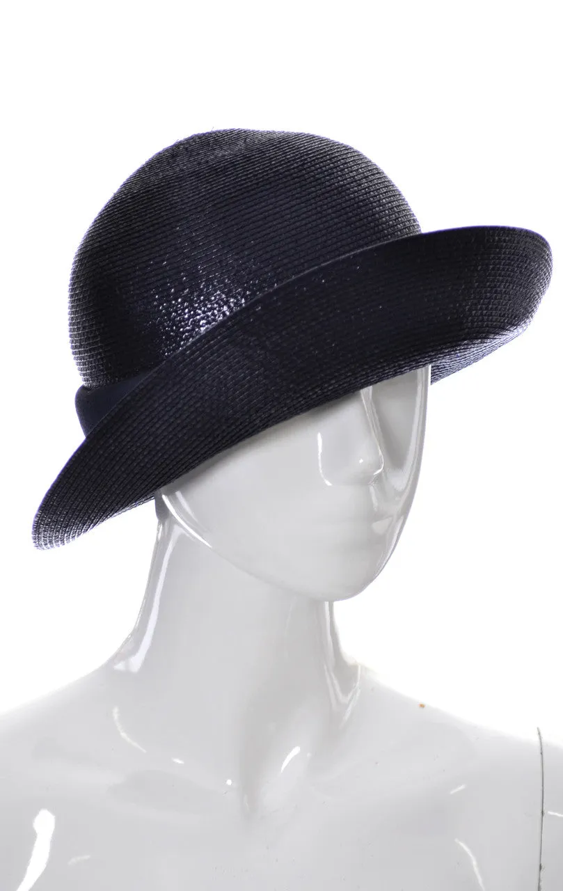 Emme New York Navy Blue Straw Vintage 1960s Hat Bonwit Teller MINT