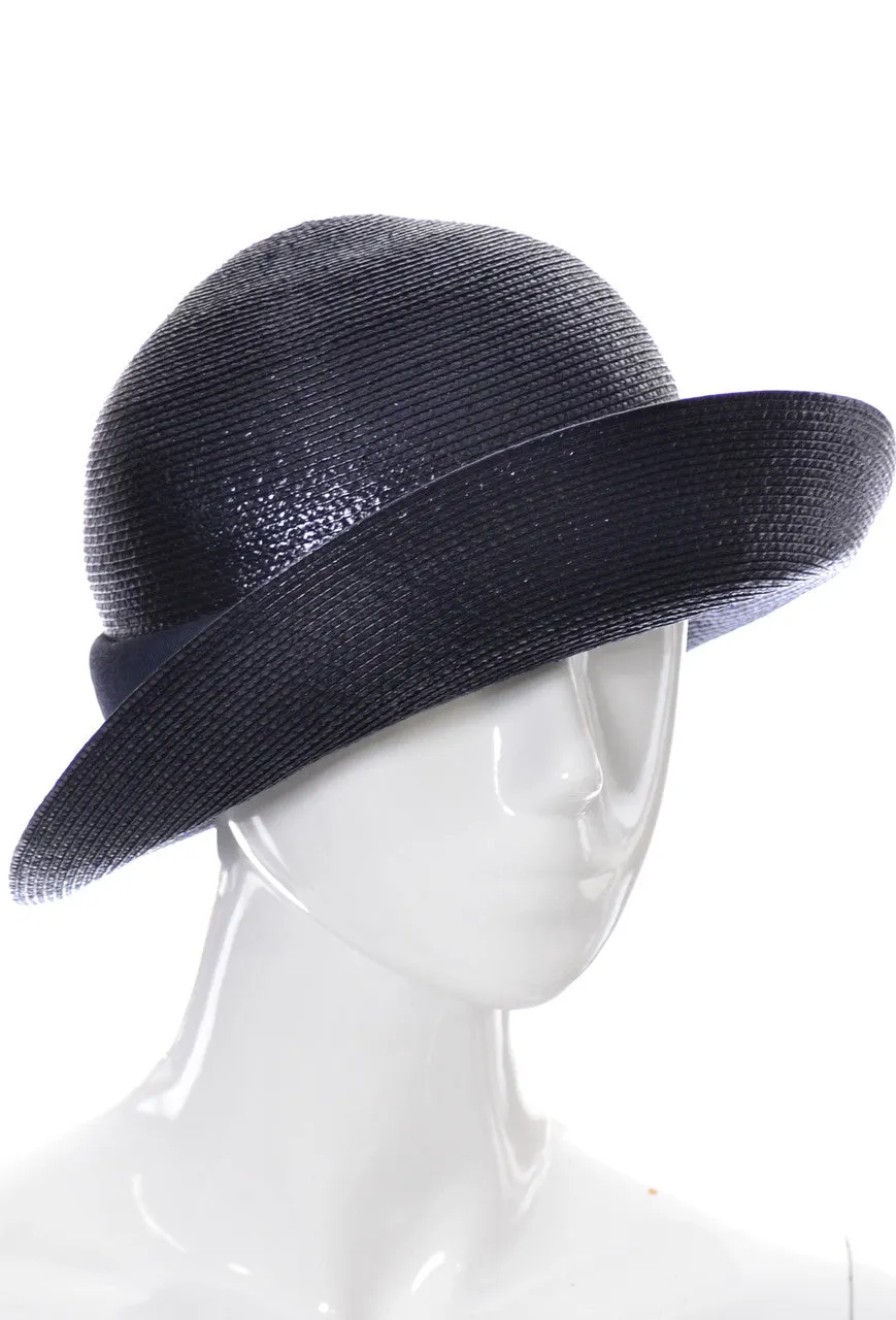 Emme New York Navy Blue Straw Vintage 1960s Hat Bonwit Teller MINT