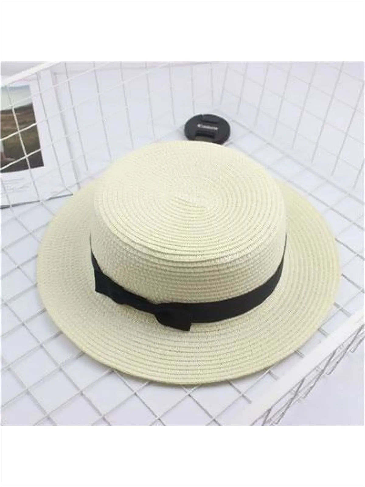 Girls Woven Straw Fedora Hat with Bow Tie (Multiple Color Options)