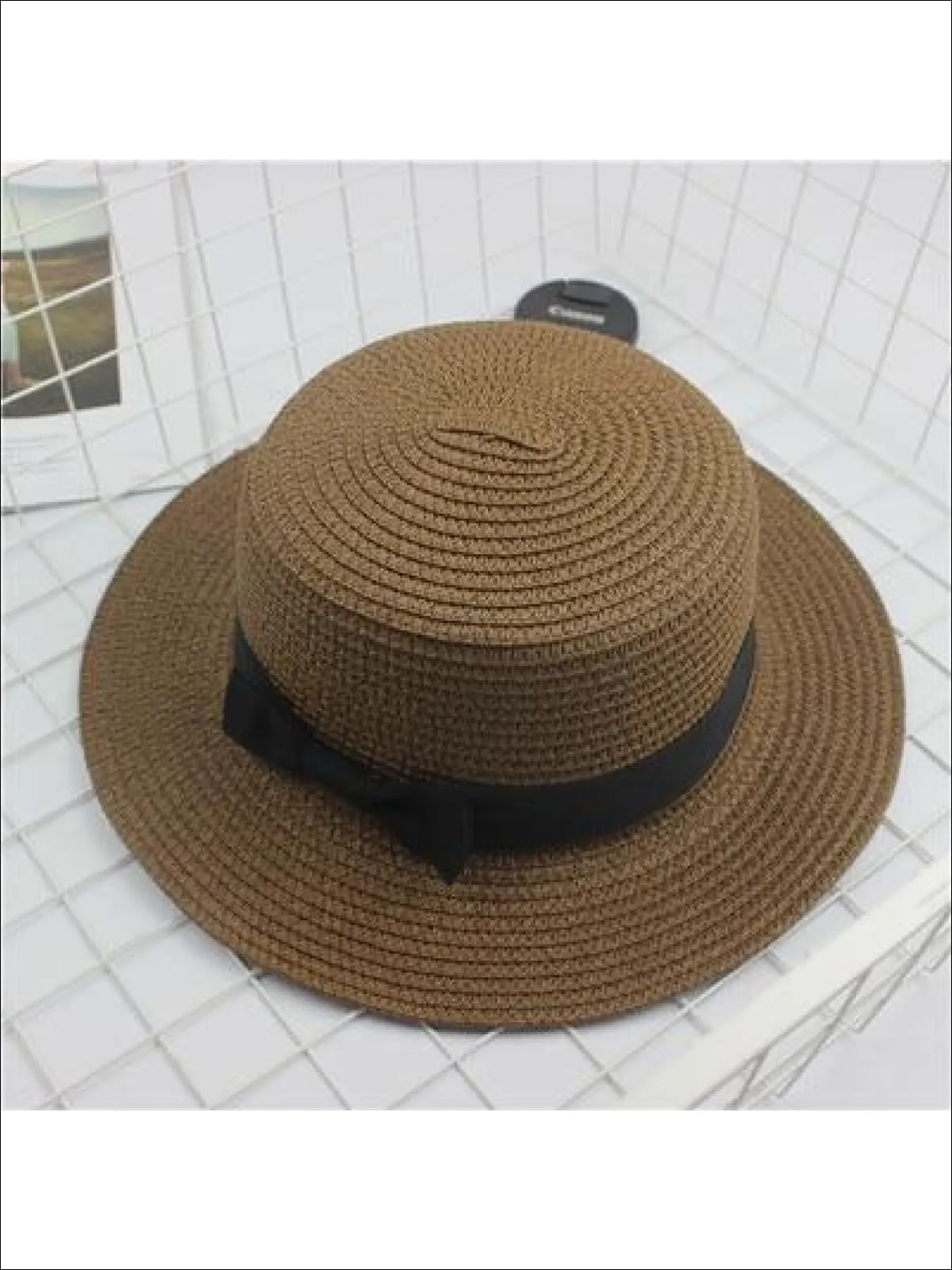 Girls Woven Straw Fedora Hat with Bow Tie (Multiple Color Options)