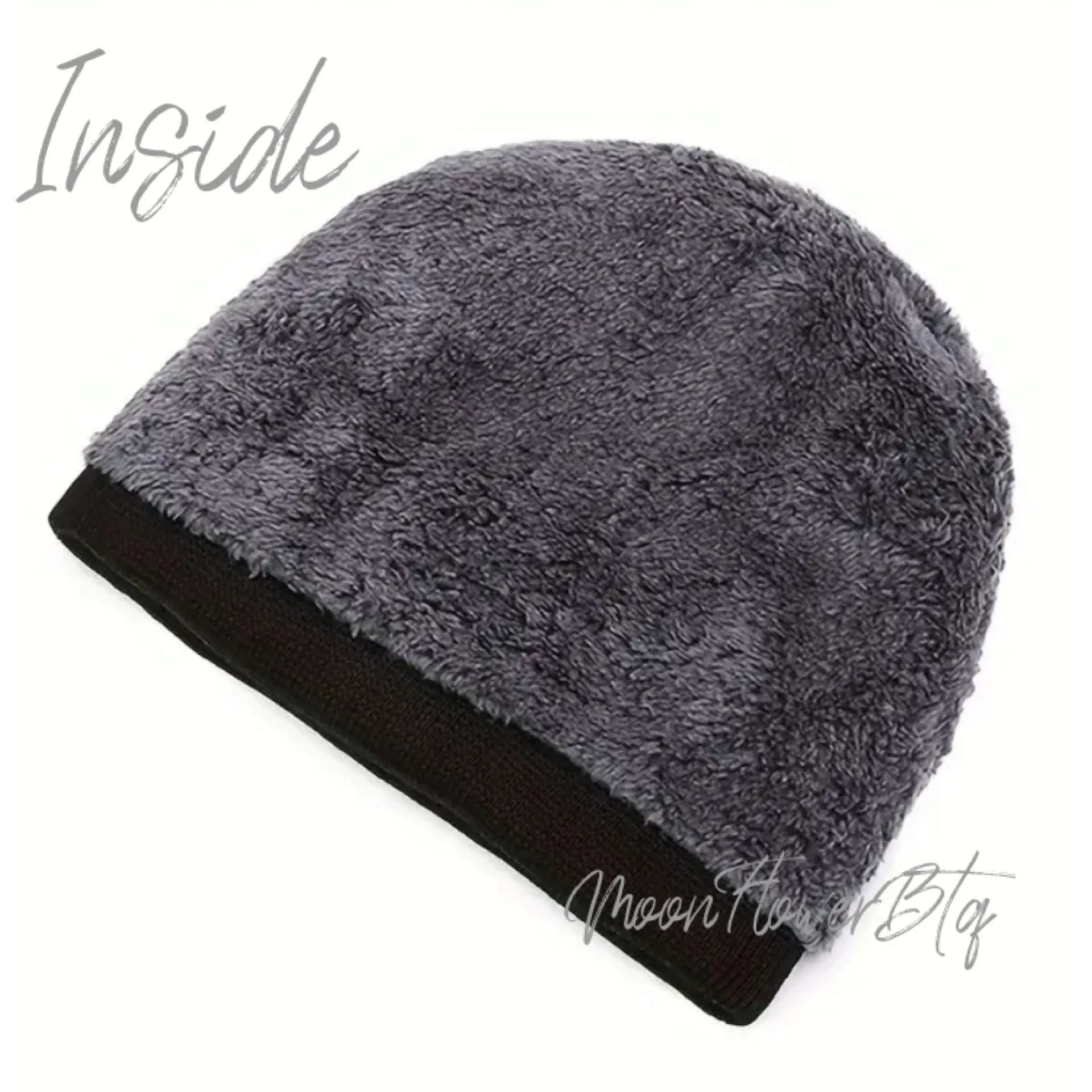 Gray Fleece-Lined Knit Beanie