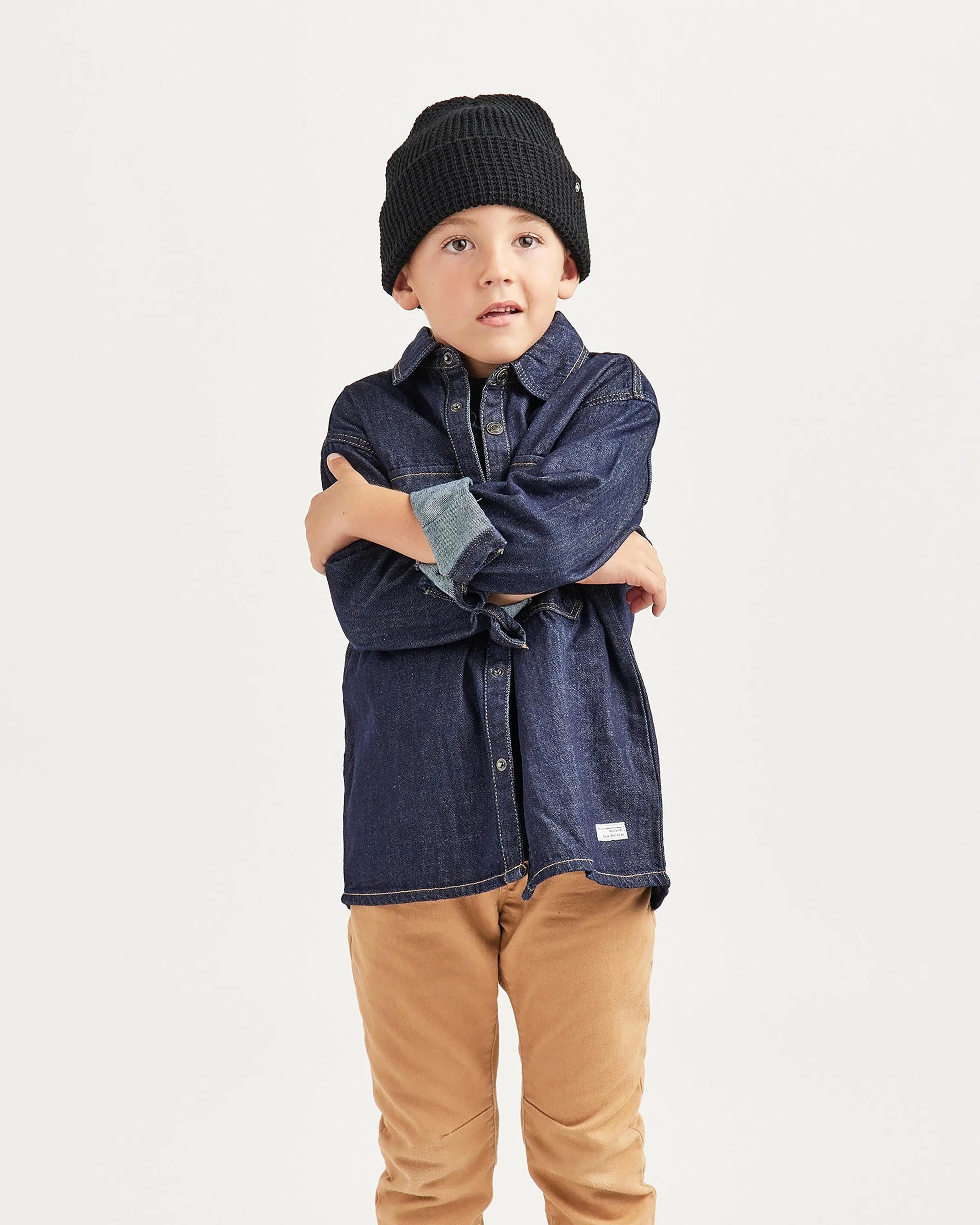 Kids Ranger Beanie in Black Waffle