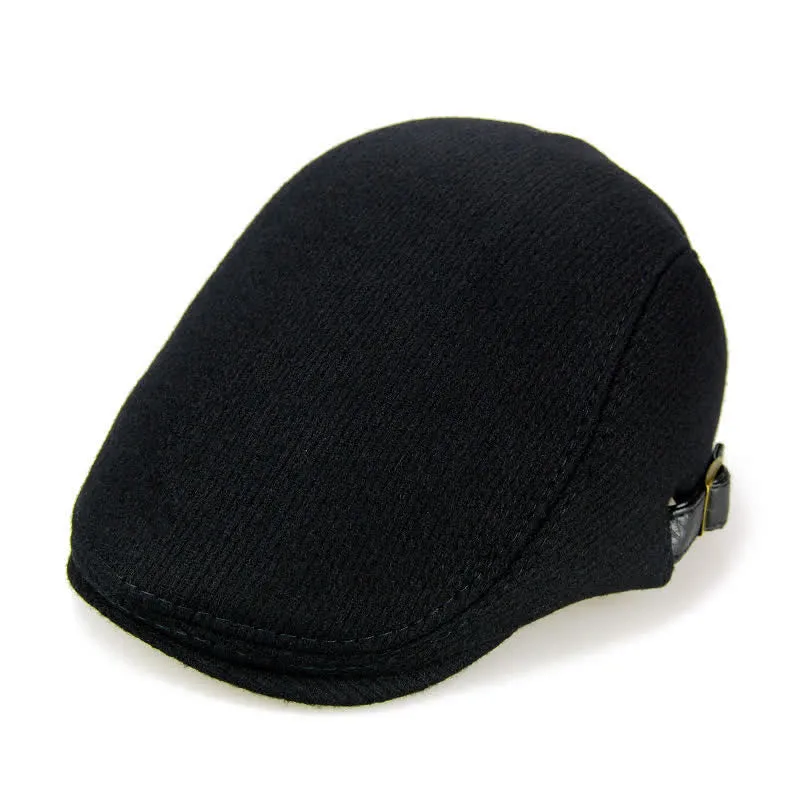 Leather Adjustable Buckle Flat Beanie Cap Beret