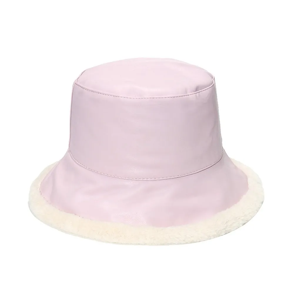 NEWBLOM Winter Leather Warm Fisherman Hat Bucket Hat