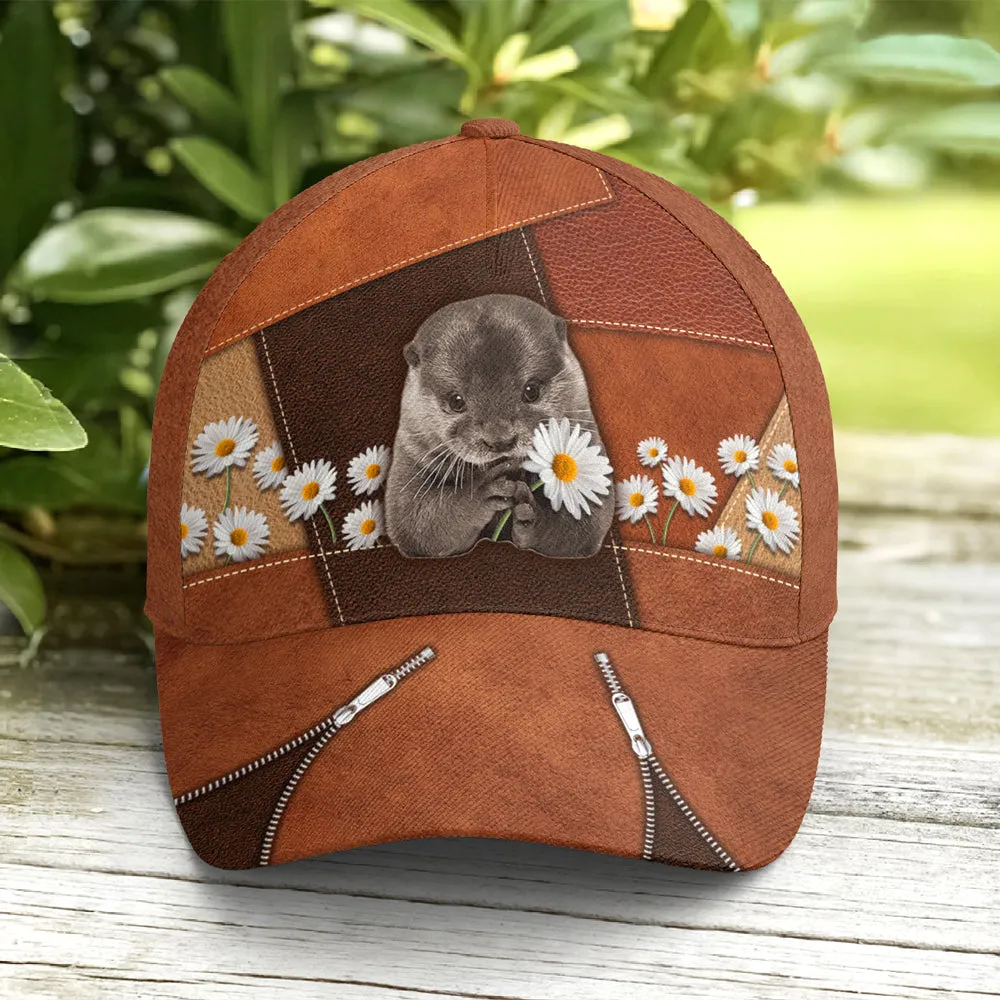 Otter Daisy Flowers Leather Style Baseball Cap Coolspod