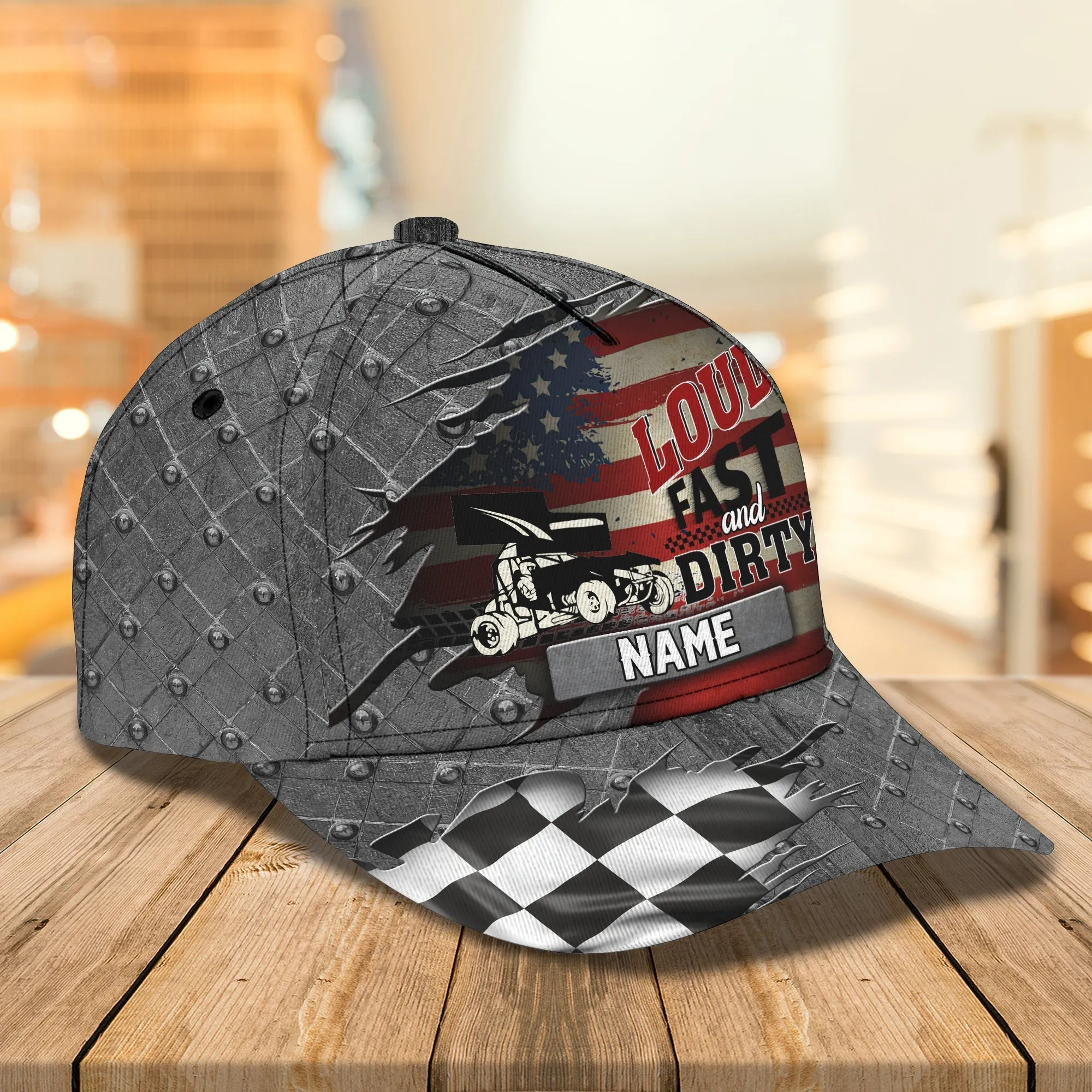 Personalized 3D Full Print Baseball Cap, America Dirty Track Racing Cap Hat, Racing Hat, Dirty Track Racing Cap