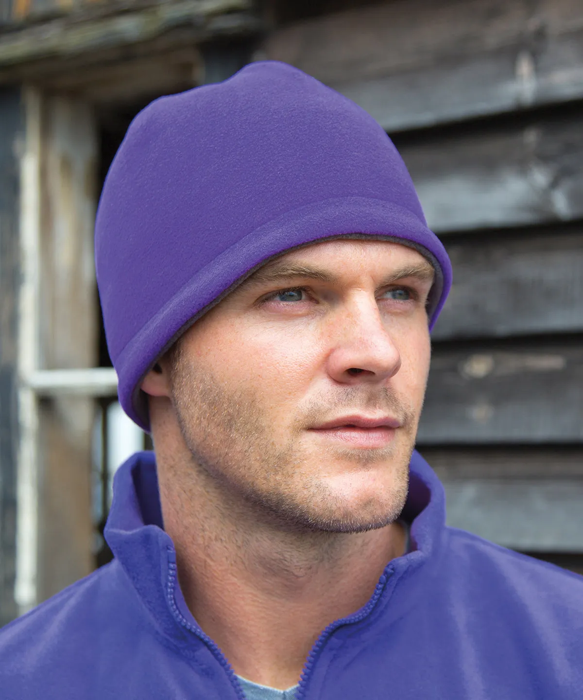 Purple/Charcoal - Reversible fleece skull hat