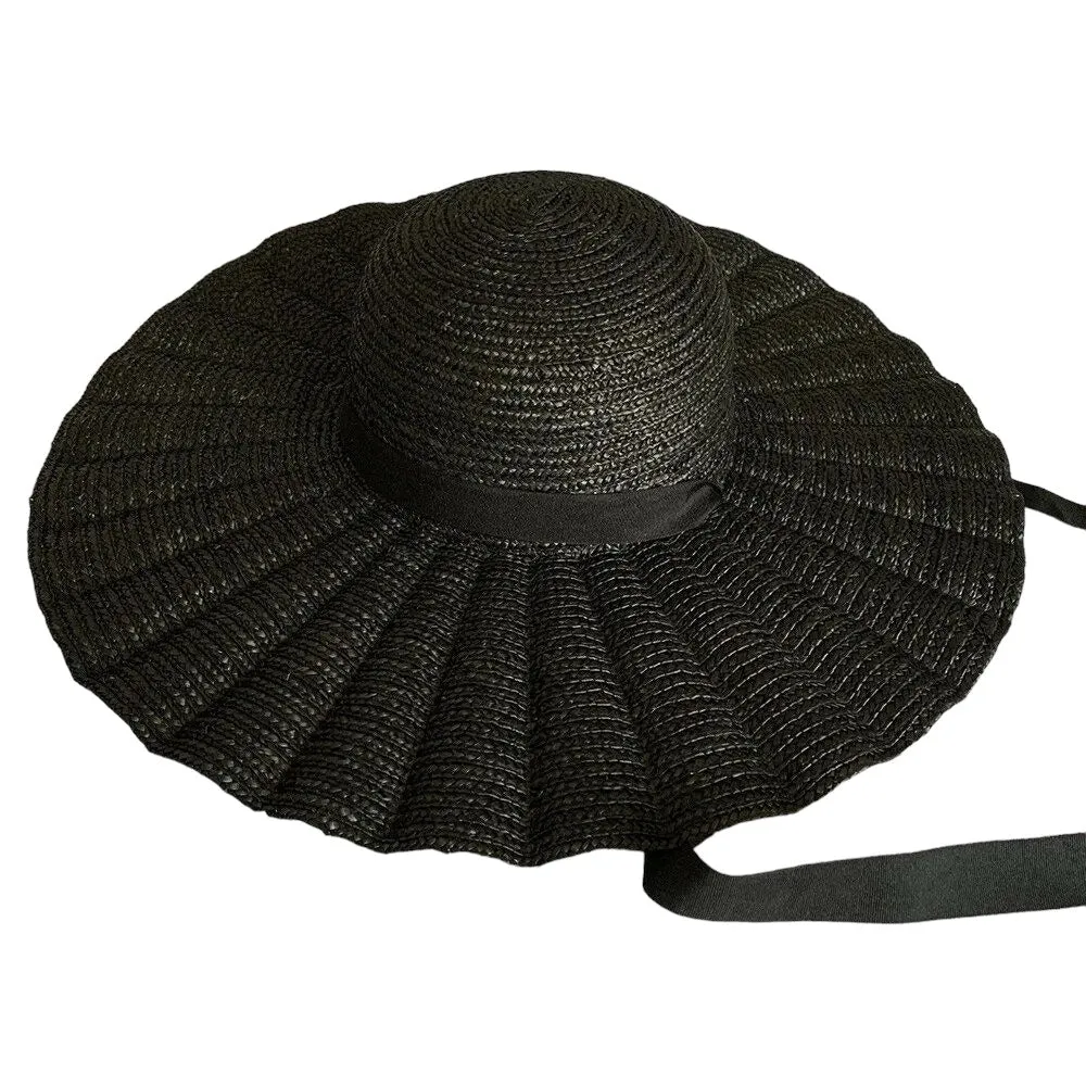 Scalloped Dolce Straw Hat Black