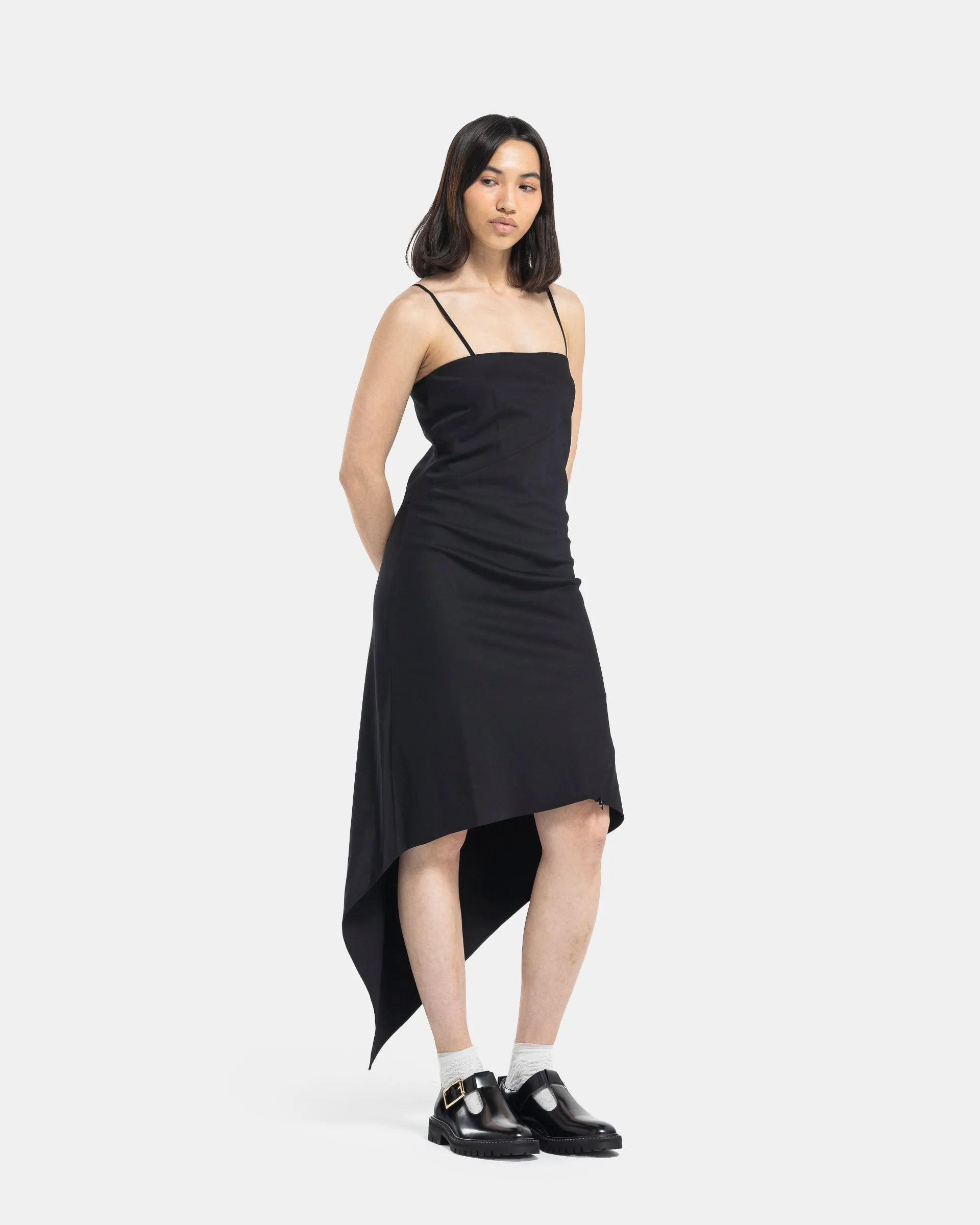 Scarf Hem Dress in Black