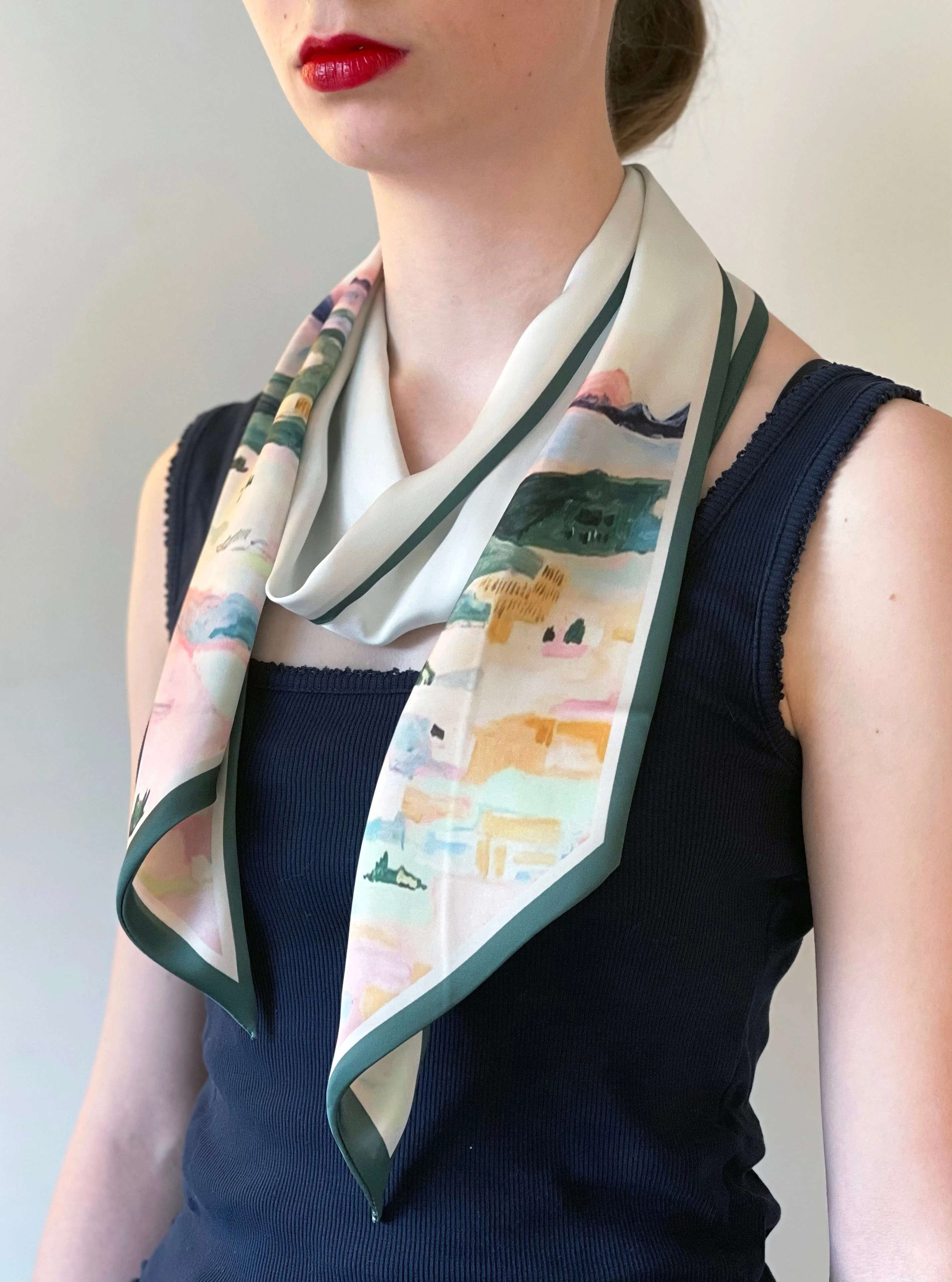 Skinny Scarf - Neck Scarf - Green Abstract Print