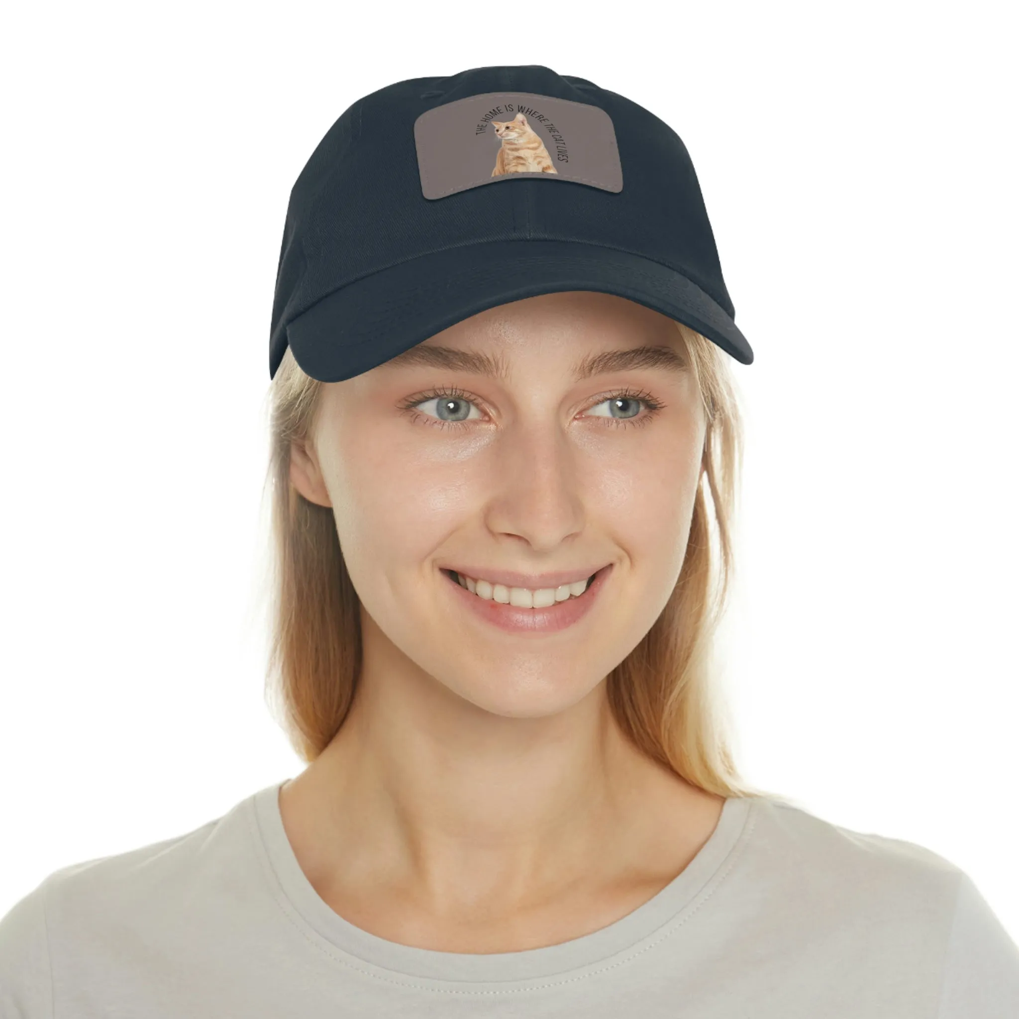 The Home Is Where The Cat Lives POD Dad Hat with Leather Patch (Rectangle)