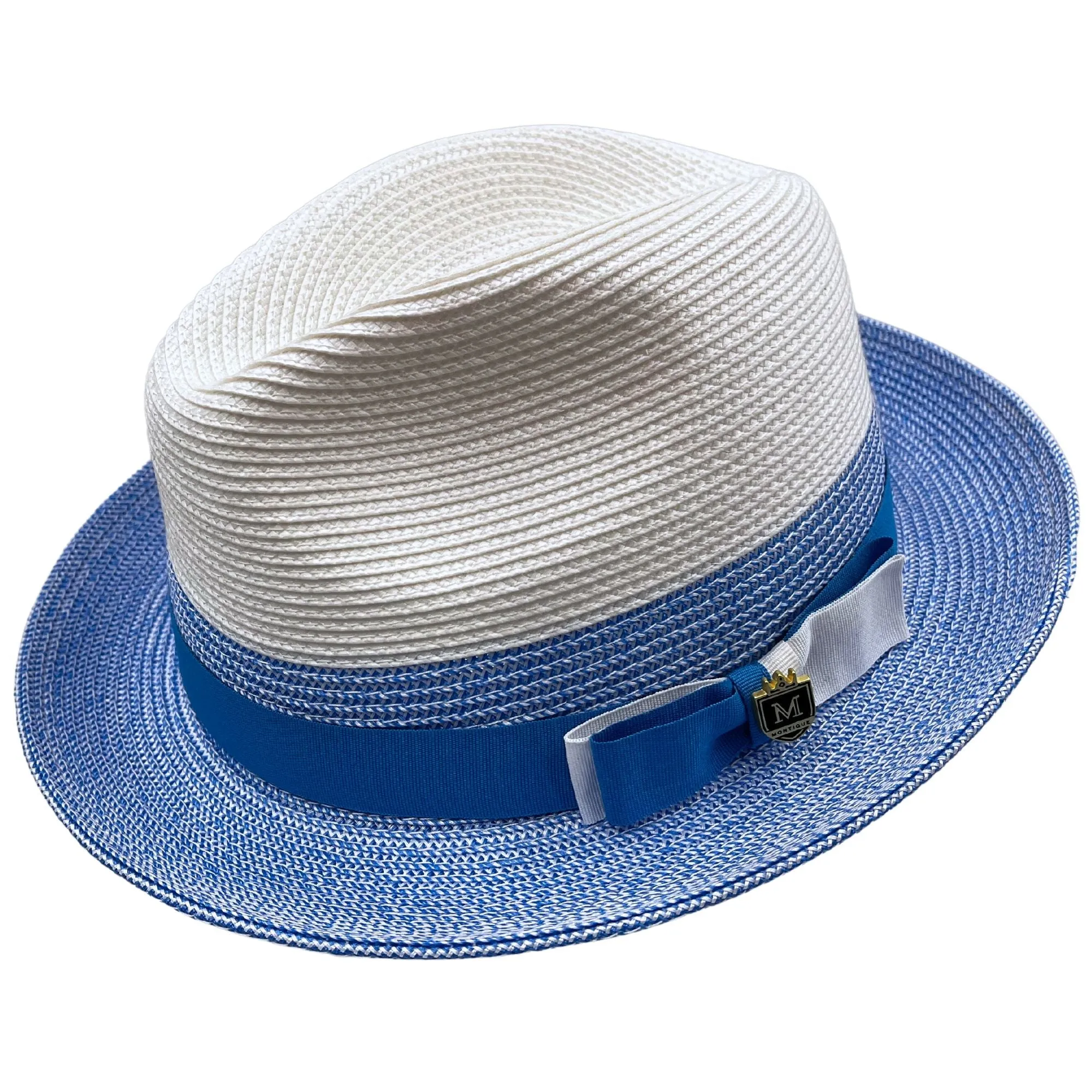 Two Tone Braided Stingy Brim Pinch Fedora Hat in Carolina Royal