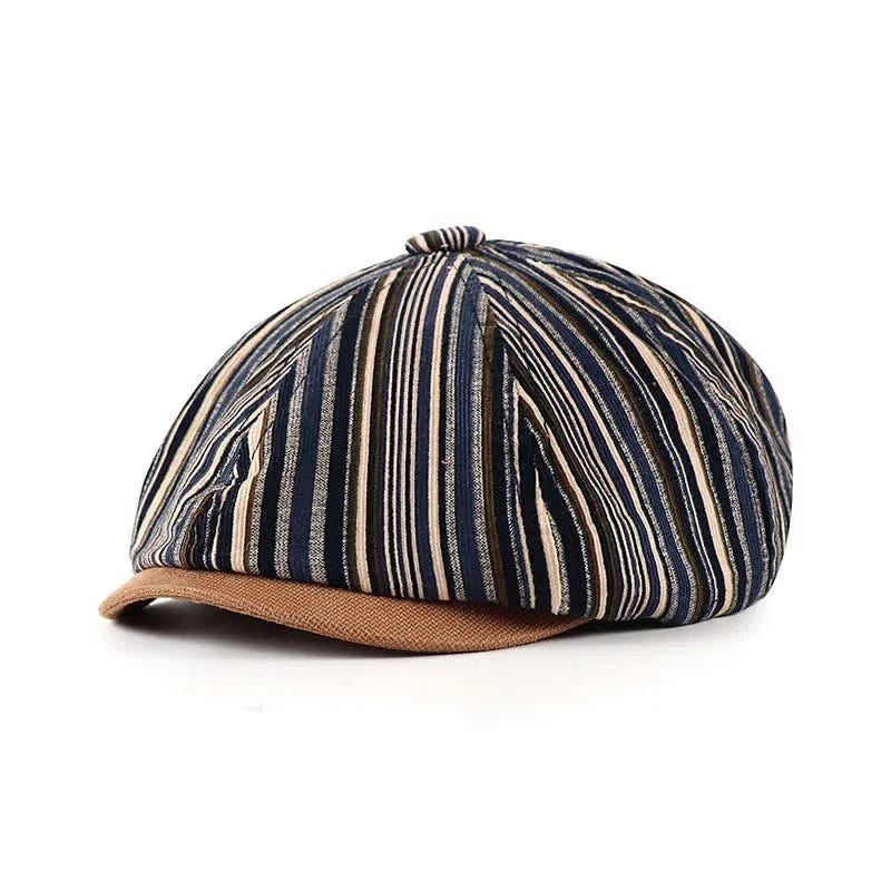 Unique Artist-Inspired Striped Octagonal Beret Hat